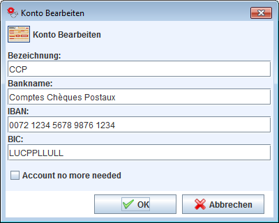 Dialog Konto Bearbeiten