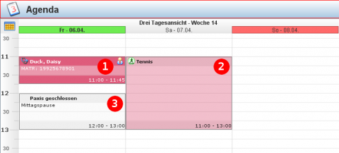 (1) rendez-vous normal, (2) indisponibilité et (3) cabinet fermé
