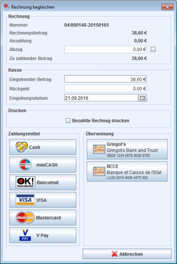 Rechnung Begleichen Dialog