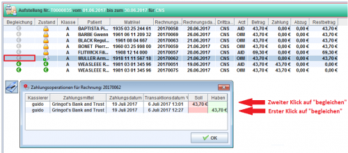 Die von den begleichen resp. stornieren Aktionen verursachten Transaktionen im Kassenjournal