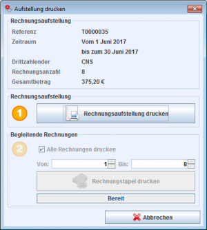 Aufstellung Drucken - Erster Schritt Dialog
