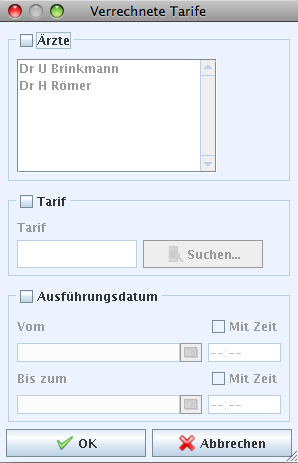 Verrechnete Tarife Dialog