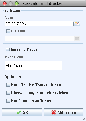 Kassenjournal drucken Dialog
