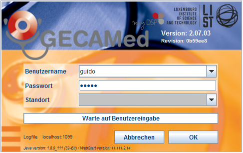 Login Bildschirm