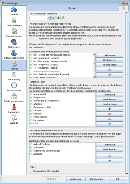 Gloable Einstellung des Patienten Moduls