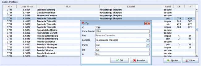 Gestiopn des codes postaux