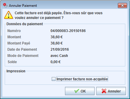 Fenêtre Annuler paiement