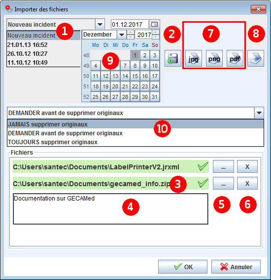 "Fenêtre importer des fichiers"
