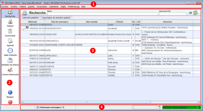 Interface utilisateur de GECAMed