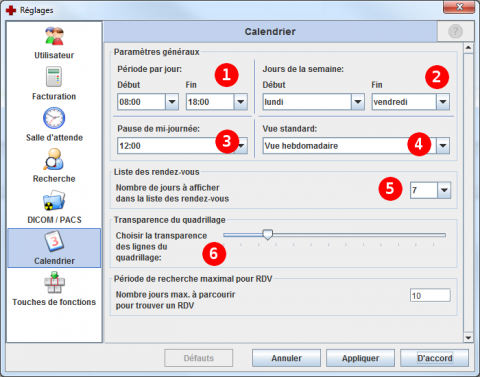 Préférences utilisateur de l'agenda