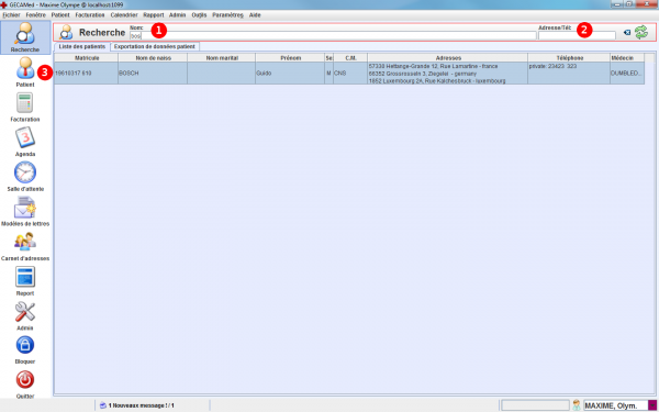 Le module de recherche des patients